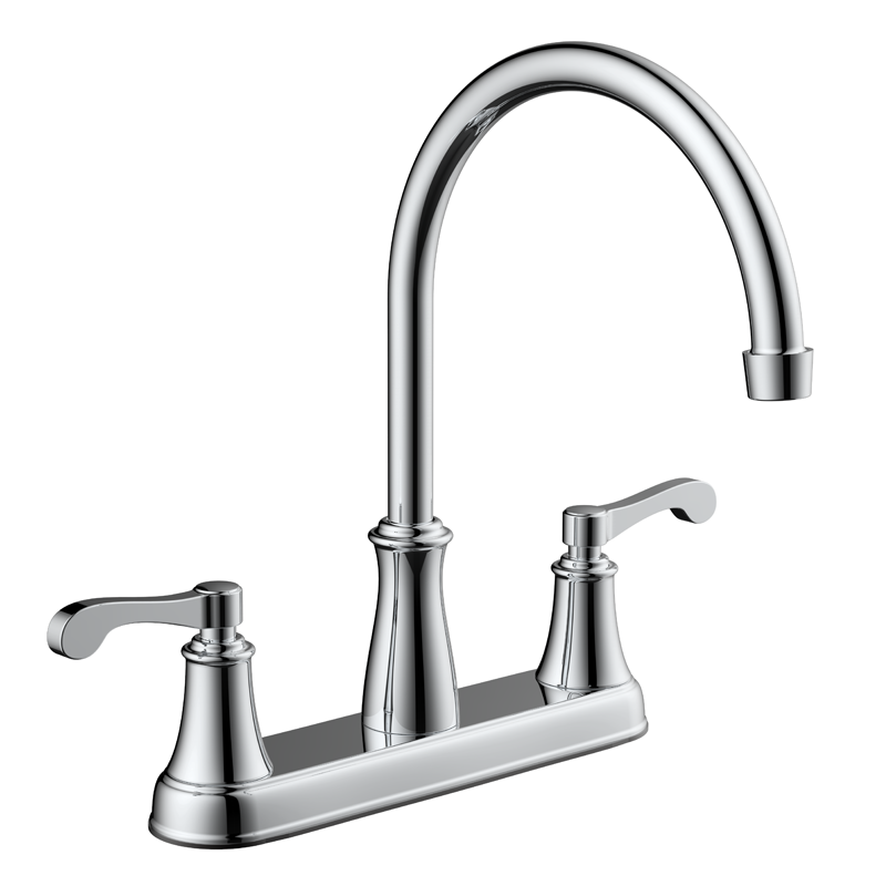 Twin Handle 8in High Arc Kitchen Chrome Sink Faucet
