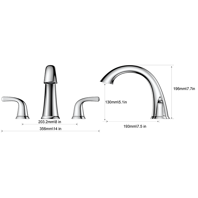 11133031 Deonna Roman Tub Faucet Dos manijas de nivel 8 ″ llave de baño extendida Instalación de 3 orificios