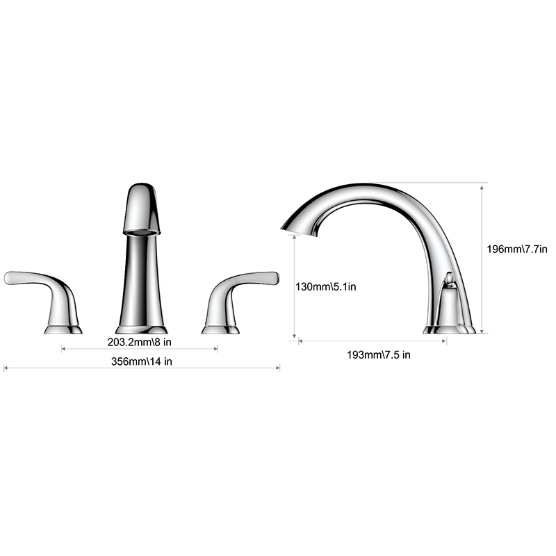 11133031 Deonna 로마식 욕조 수전 2단 핸들 8″ 넓은 욕실 수전 3홀 설치
