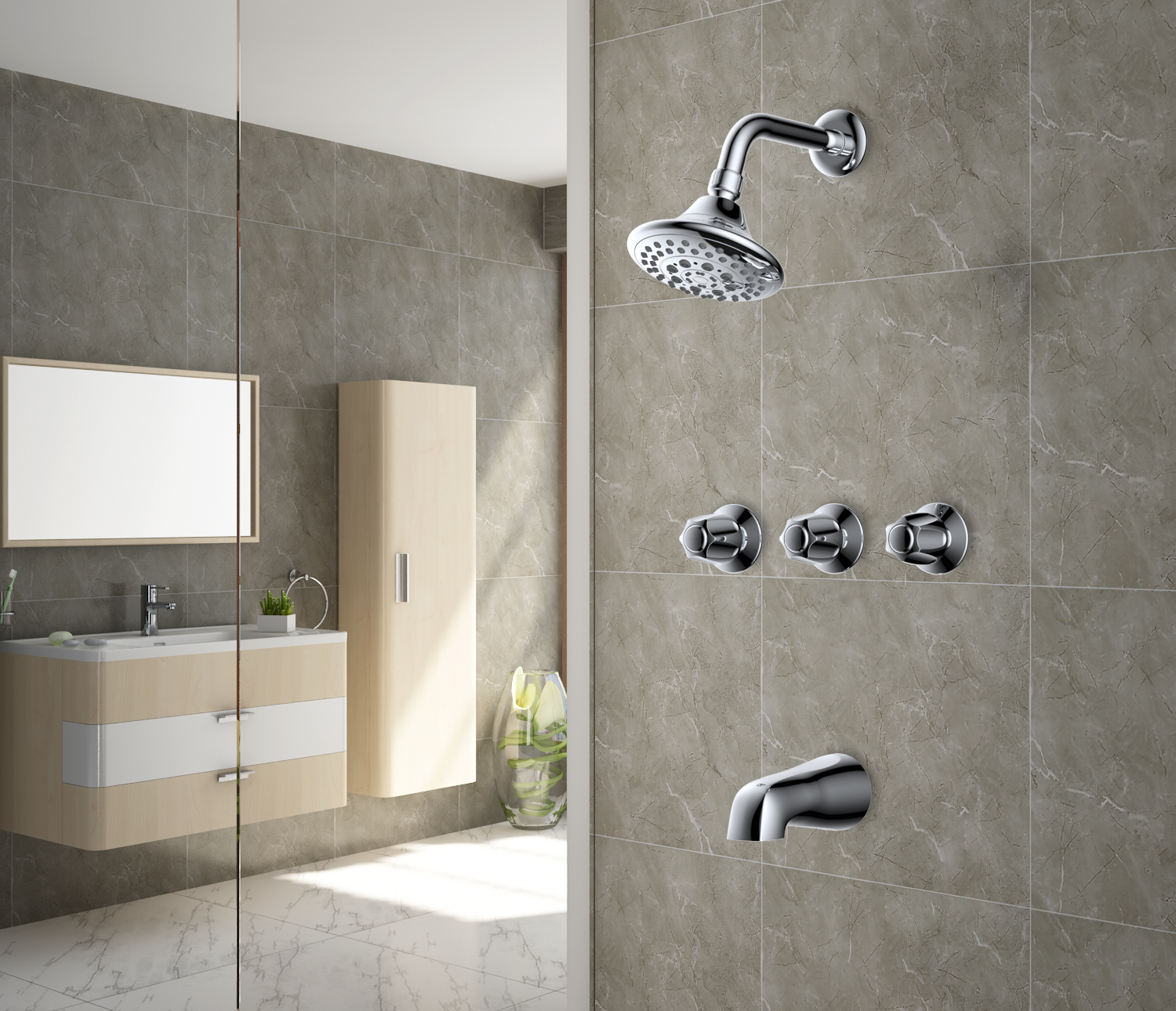 Three handle tub and shower faucet Non pressure balance valve faucet