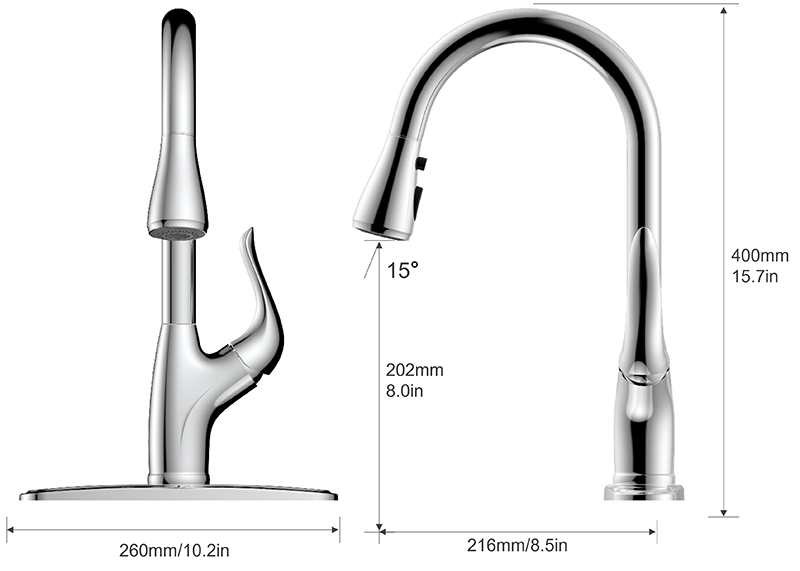 Alyssa Pulldown Kitchen Faucet, Tranzisyonèl Kitchen Faucet 12101195-4