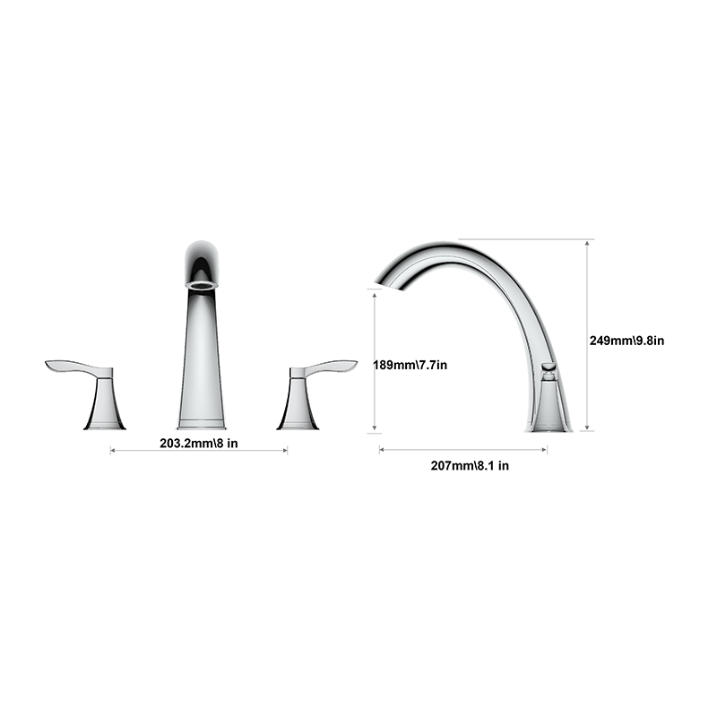 Arden Roman Tub Faucet 8 လက်မ ကျယ်ပြန့်သော ရေချိုးခန်း faucet 3 ပေါက် တပ်ဆင်ခြင်း 11133031A