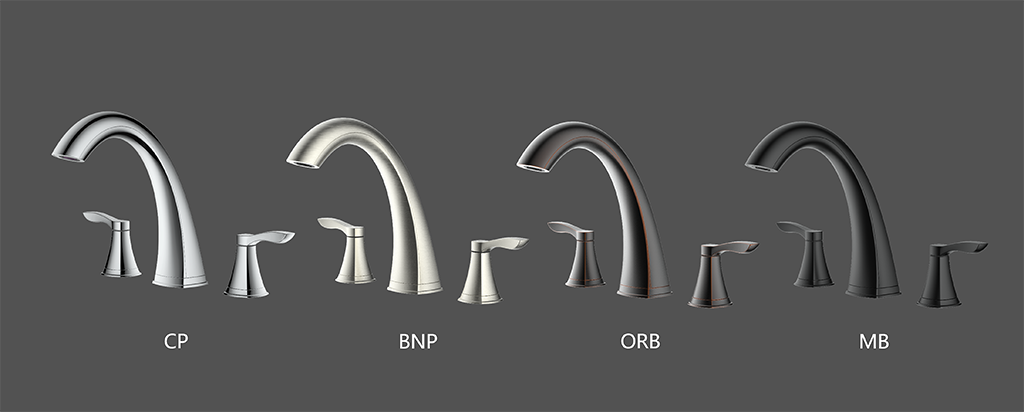 Arden Roman Tub Faucet ባለ ሁለት ደረጃ መያዣዎች 8 ኢንች ሰፊ የመታጠቢያ ገንዳ 3-ቀዳዳ መጫኛ 11133031A