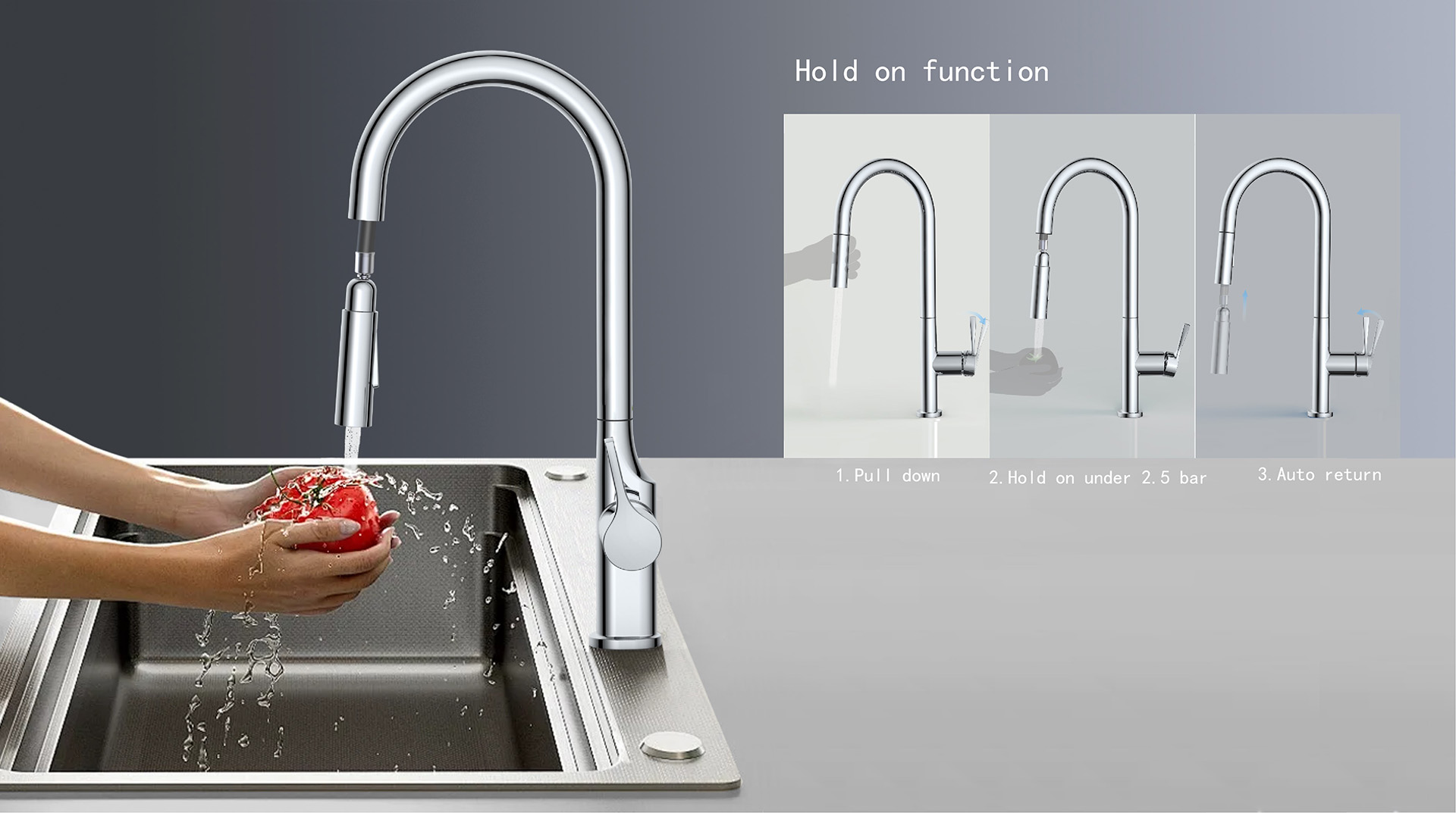 Aurola Hose-less Pull-Out Kitchen Faucet