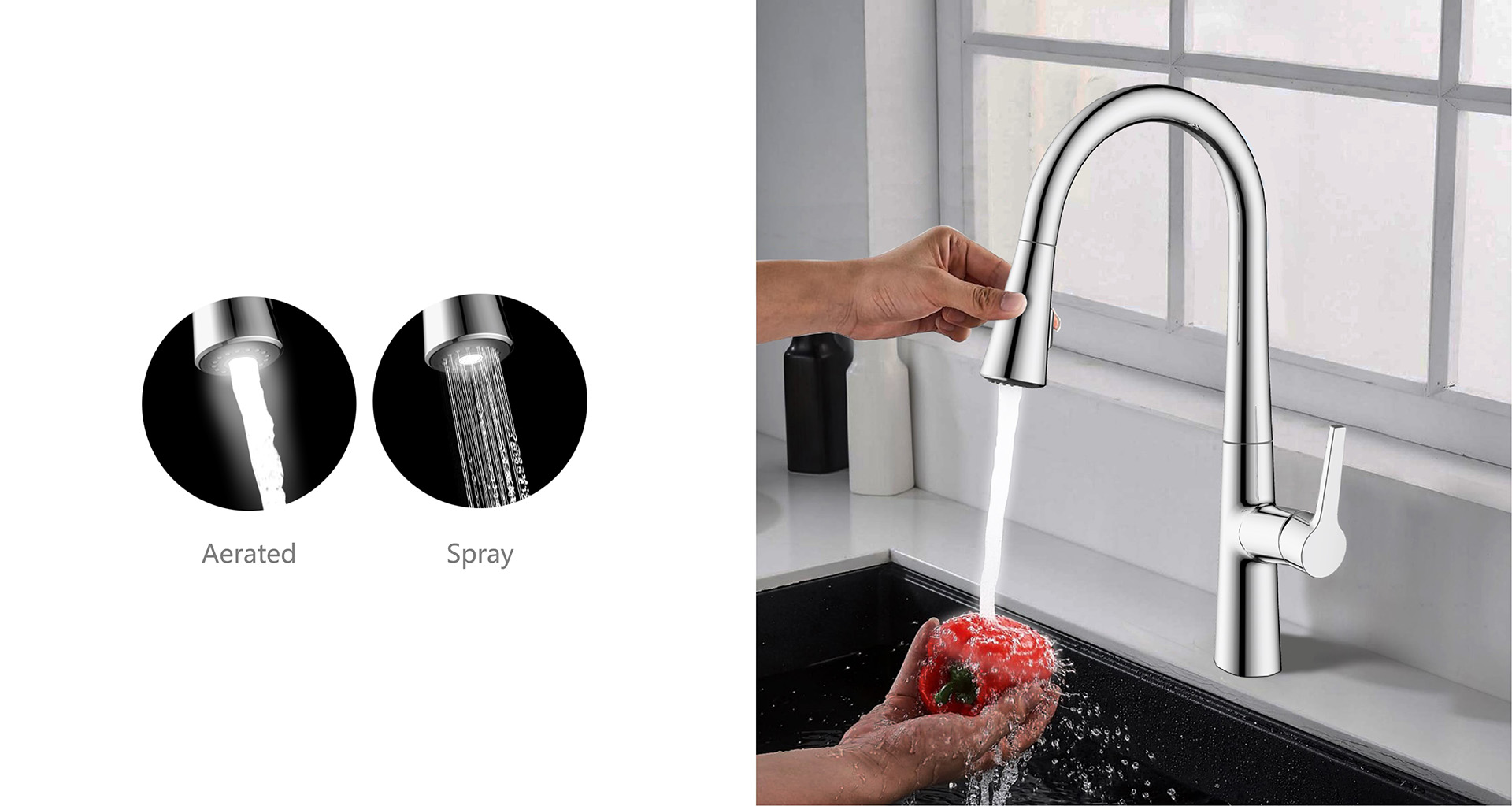 Dino LED Pull-Out Kitchen Faucet,-Deck Mount,-Quick Install