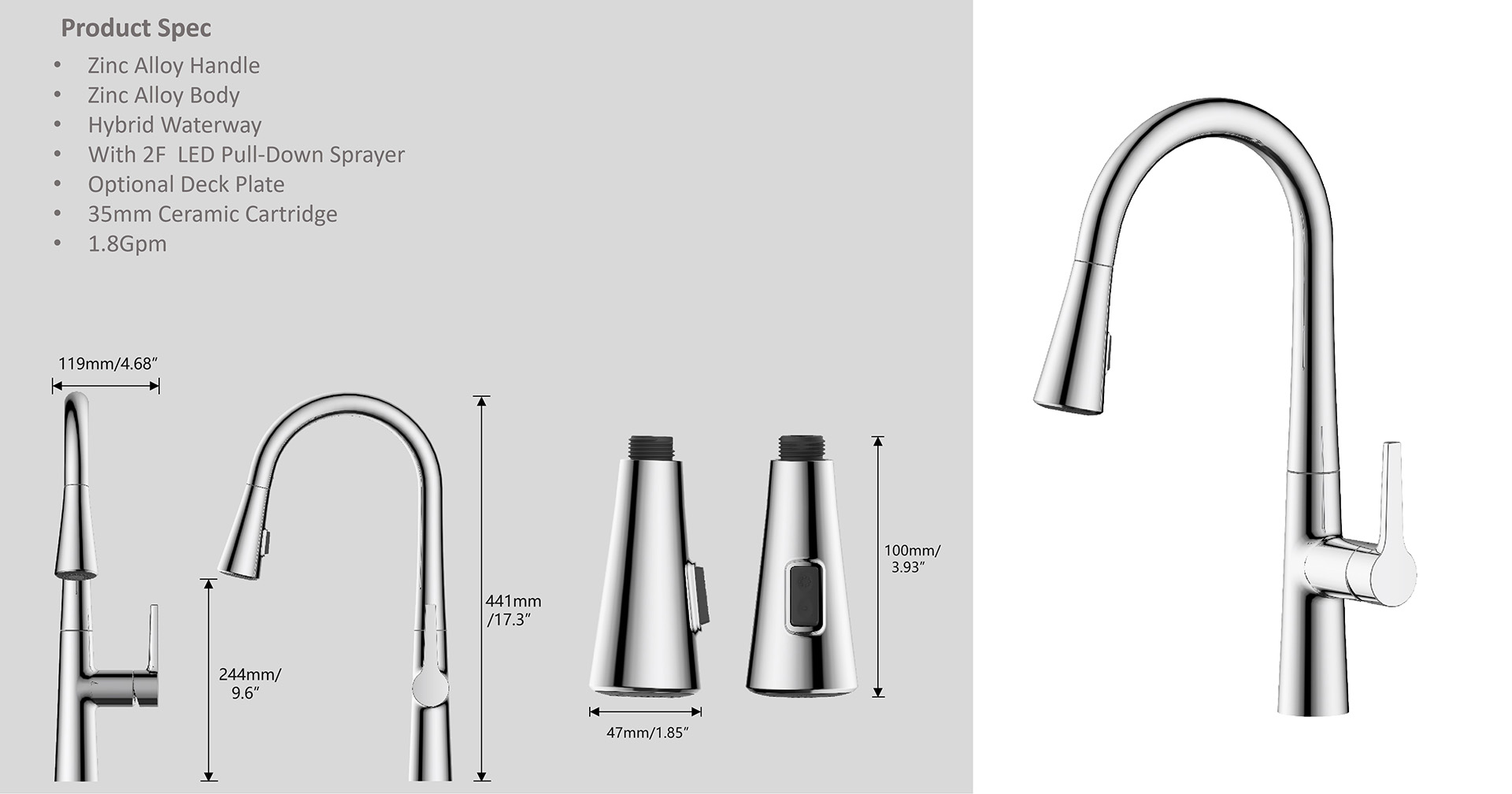 Dino LED Pull-Out Kitchen Faucet,-Deck Mount,-Quick Install