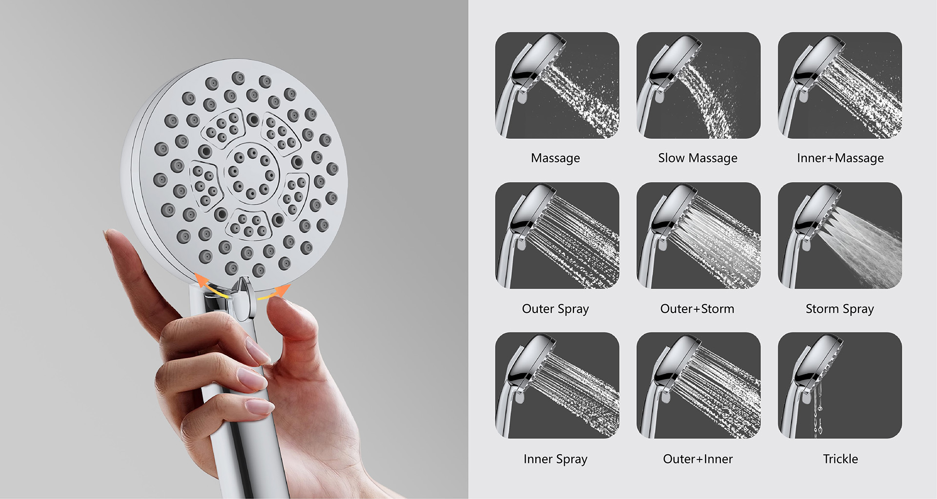 Gilson Series 9-Setting Double-hung handheld shower