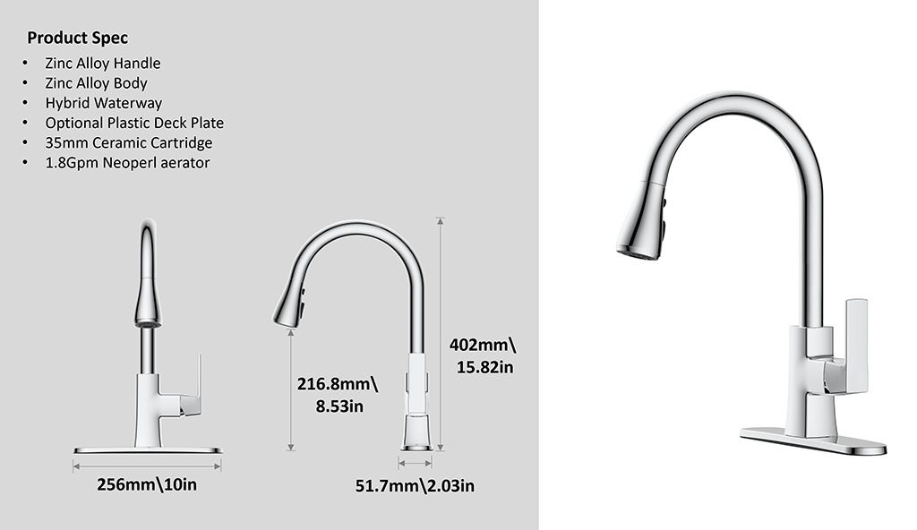 Hybrid waterway Single Handle Pull-down Kitchen Faucet