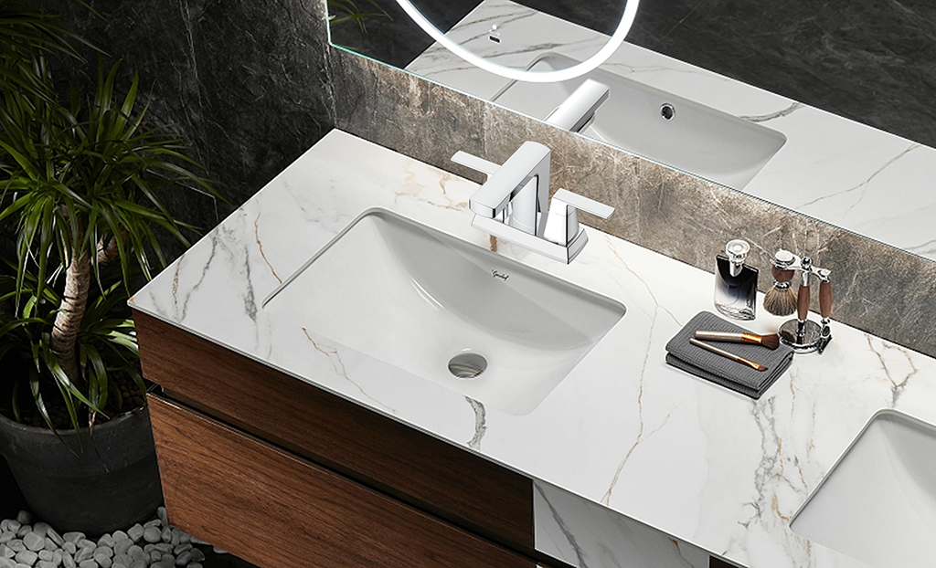 Jeston Collection Watersense deimhnithe 4 i Faucet Leithreas Dhá-láimhseáil Centerset