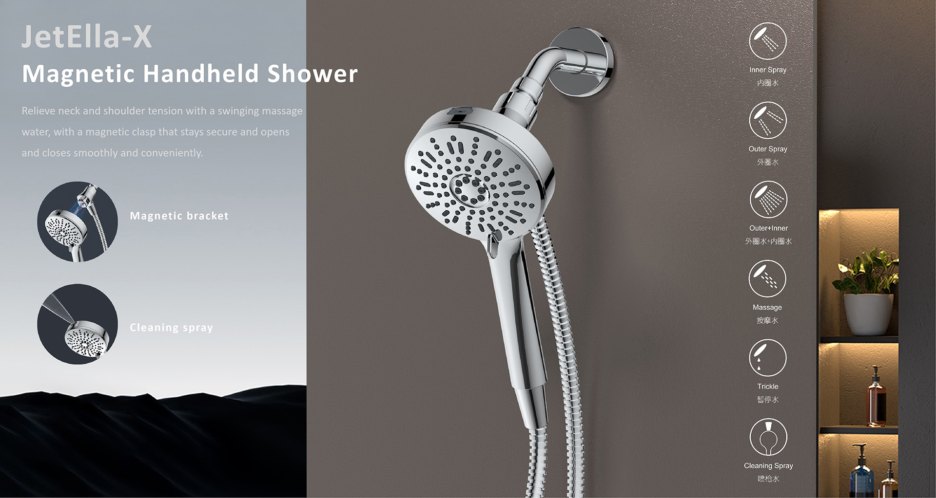 Jet Ella-X Series 6-Setting Handheld Shower