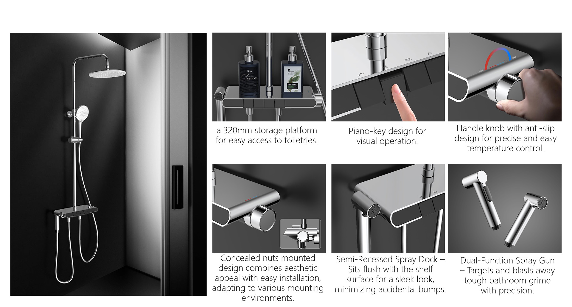 Mechanical Shelf Shower System with Flexible Installation Design<br />