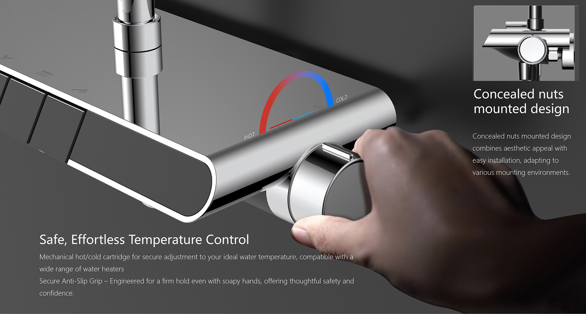 Mechanical Shelf Shower System with Flexible Installation Design<br />