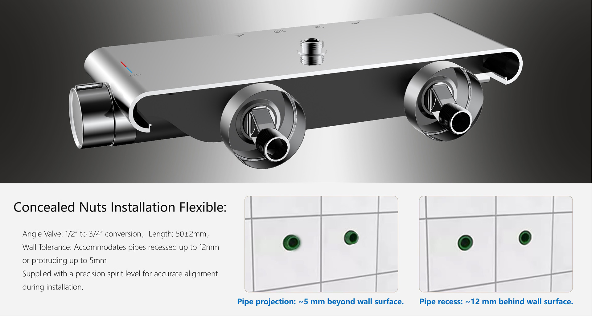 Mechanical Shelf Shower System with Flexible Installation Design<br />