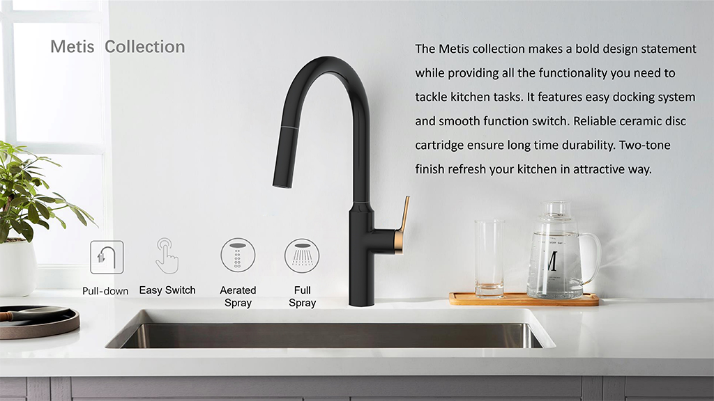 NSF CUPC ຮັບການຮັບຮອງ Pull-down kitchen faucet Metis Collection Zinc Alloy Faucet 12101182-05