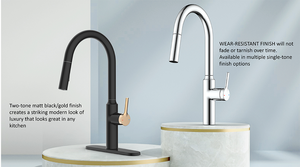 ก๊อกน้ำห้องครัวแบบดึงลงที่ได้รับการรับรองจาก NSF CUPC Metis Collection Zinc Alloy Faucet