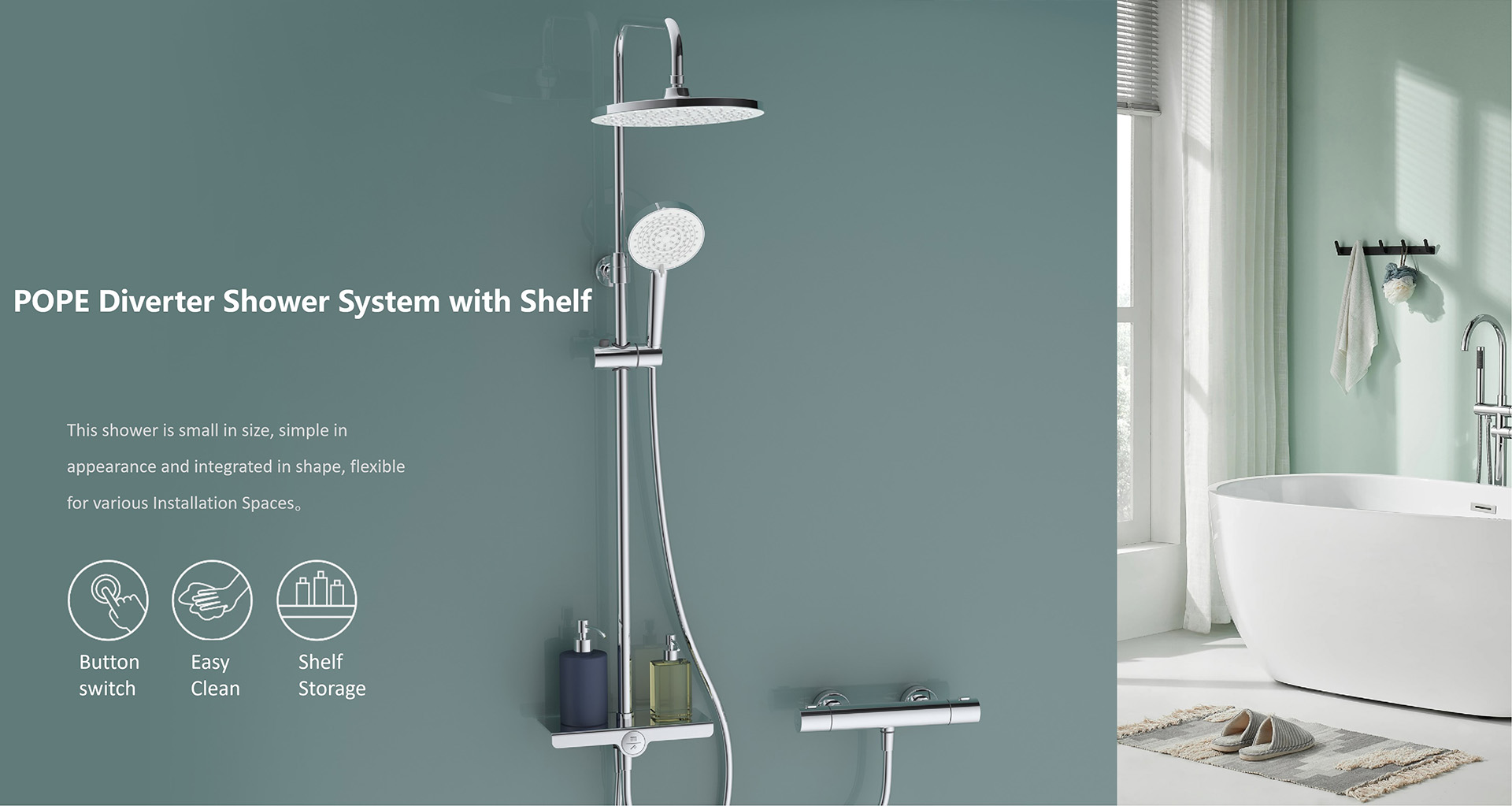 POPE Diverter Shower System with Shelf