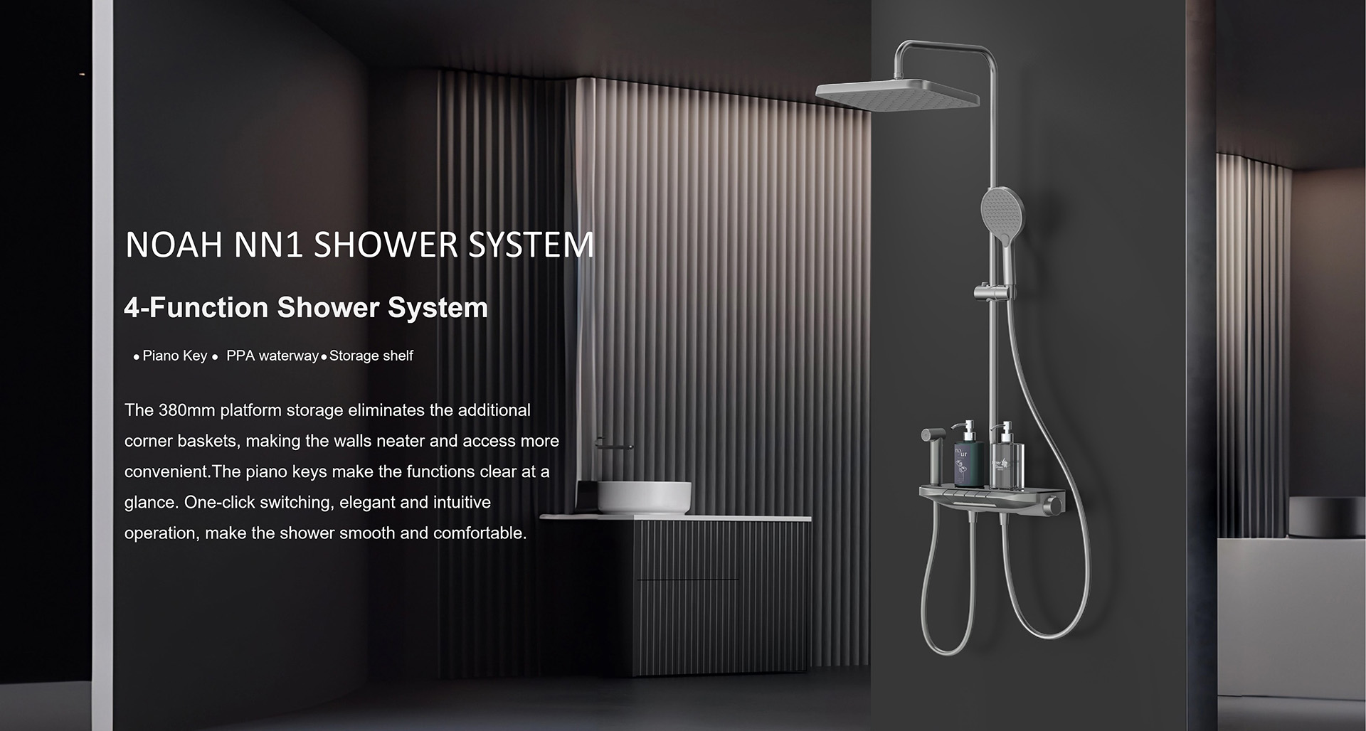 Thermostatic Shelf Shower System with Piano Key