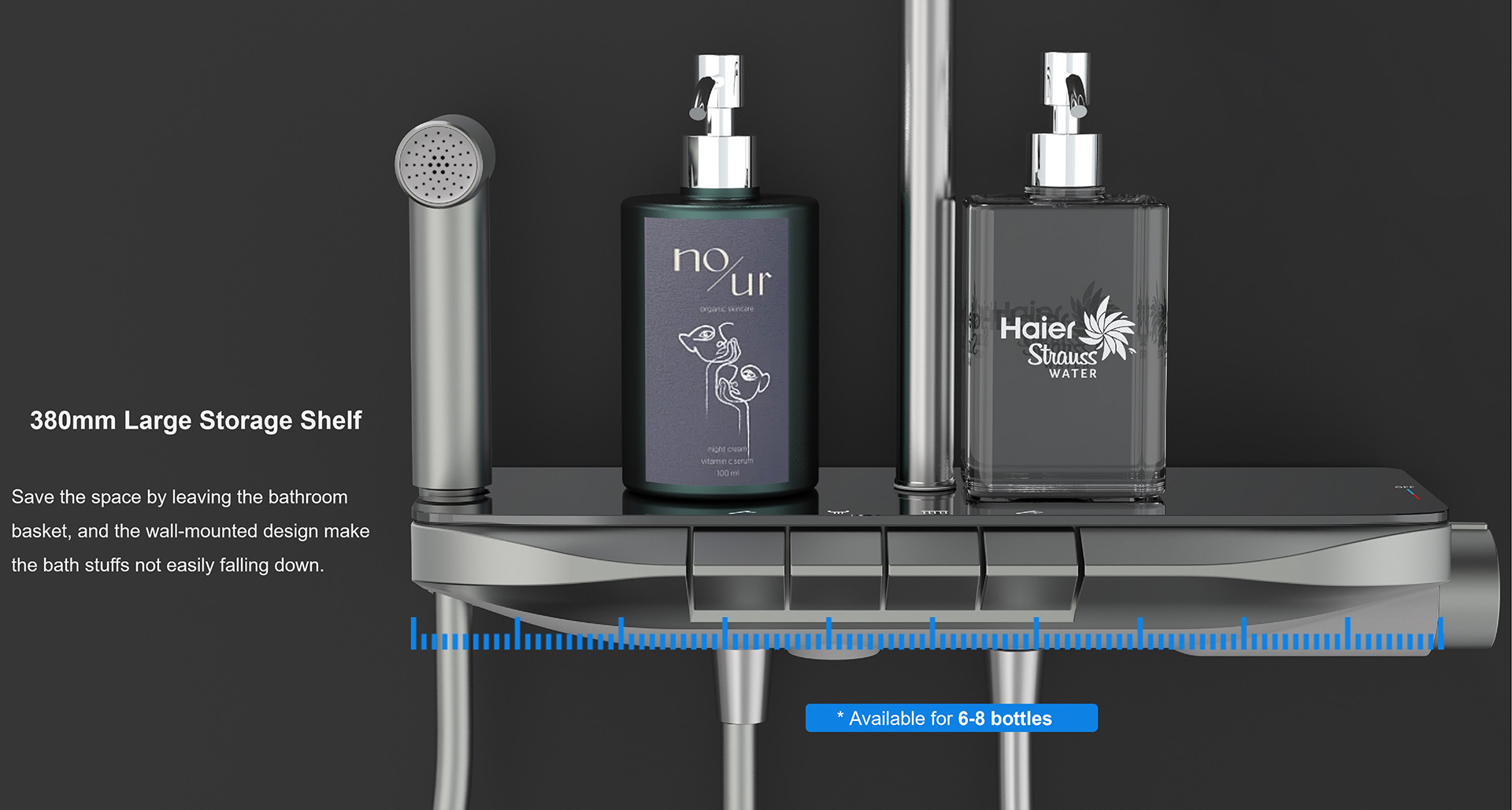 Thermostatic Shelf Shower System with Piano Key