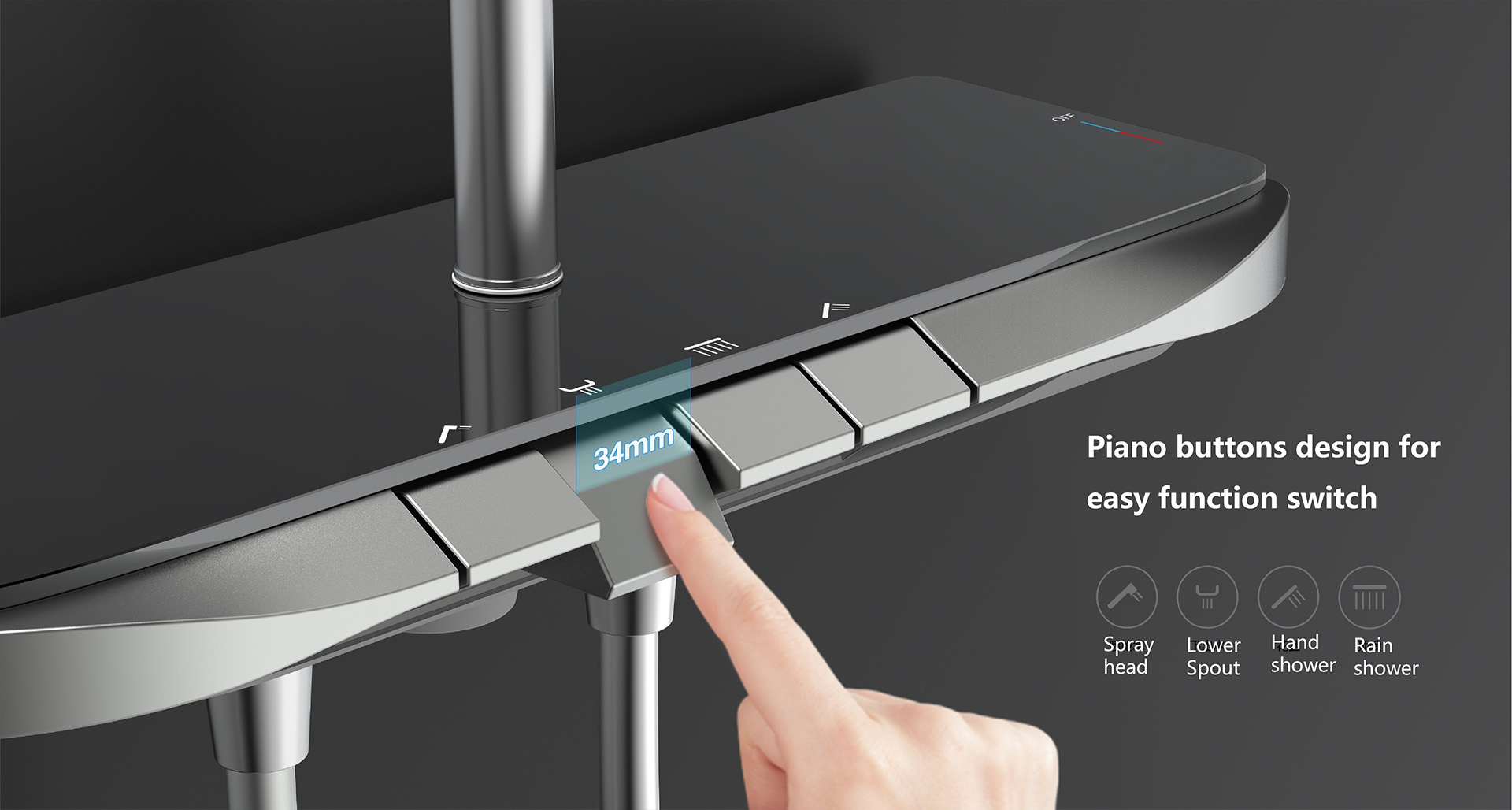 Thermostatic Shelf Shower System with Piano Key