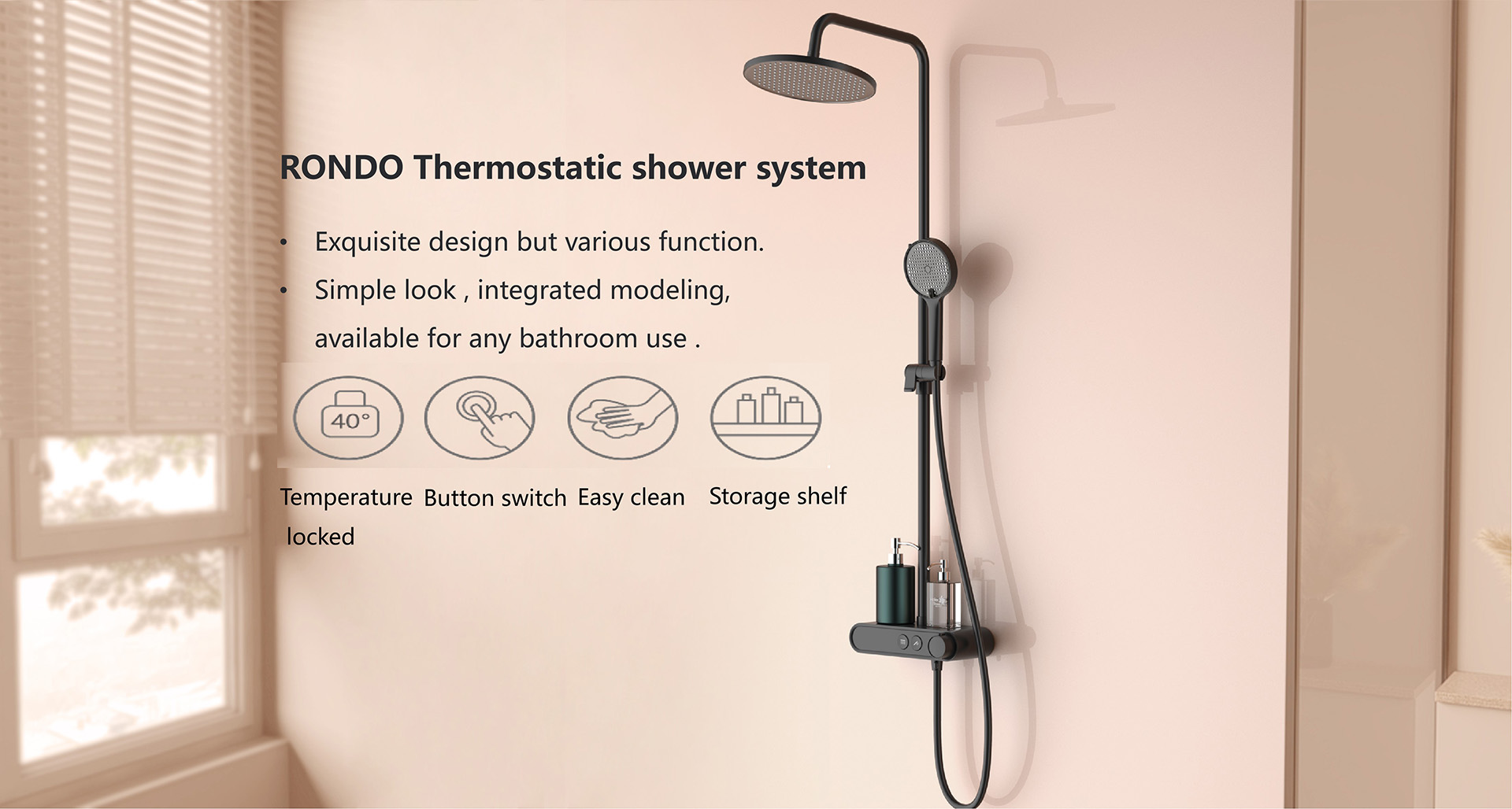 Thermostatic Shelf Shower System with Water Flow Adjustment
