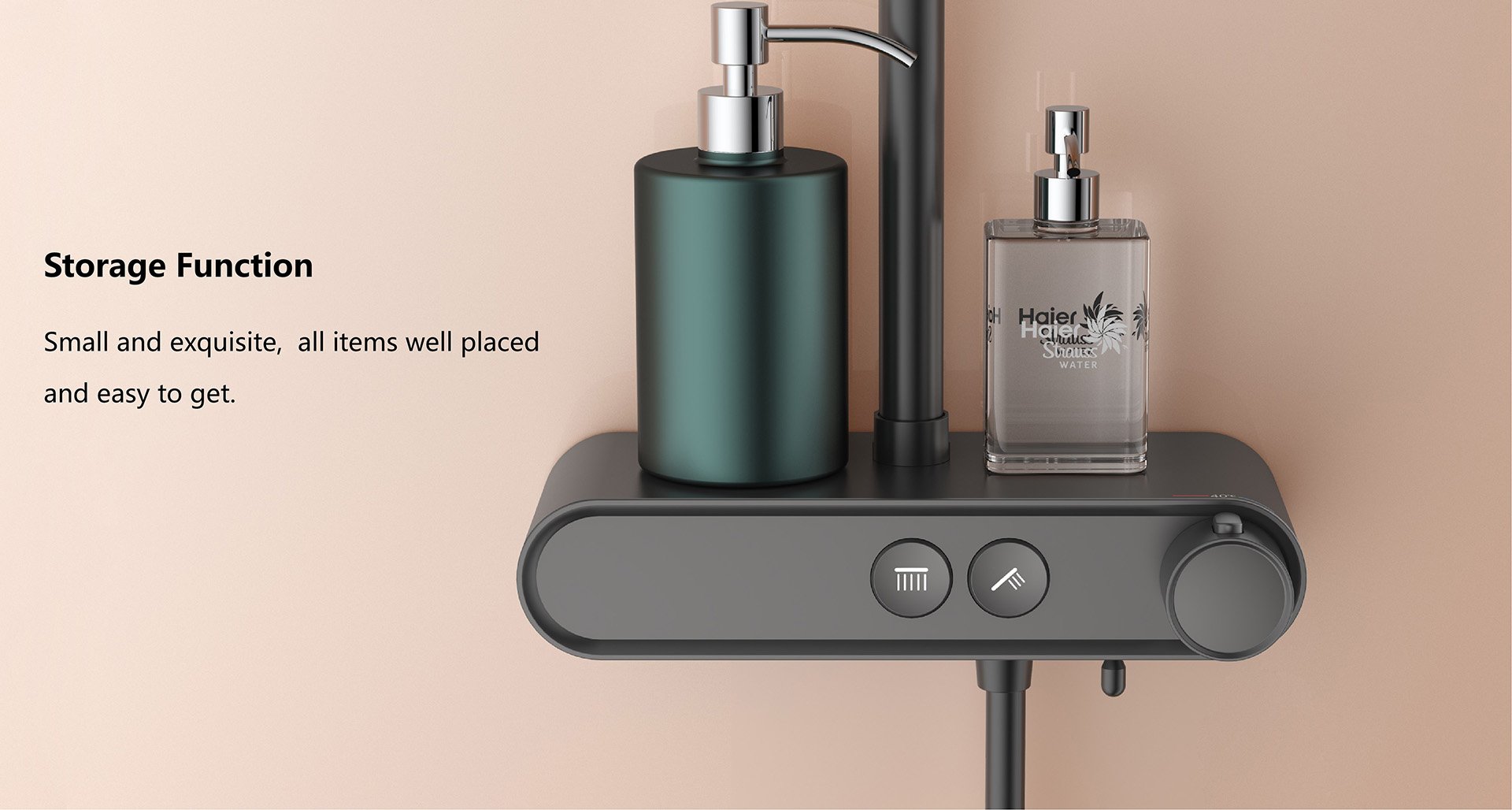 Thermostatic Shelf Shower System with Water Flow Adjustment