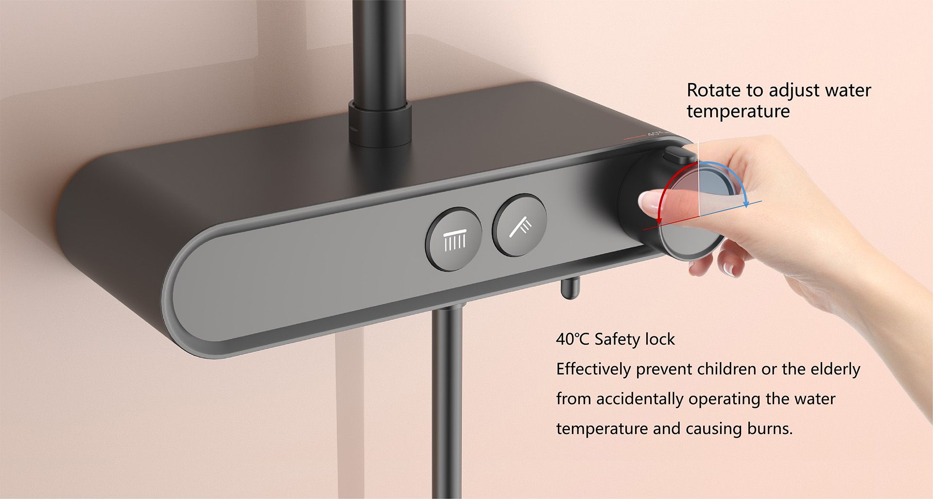 Thermostatic Shelf Shower System with Water Flow Adjustment