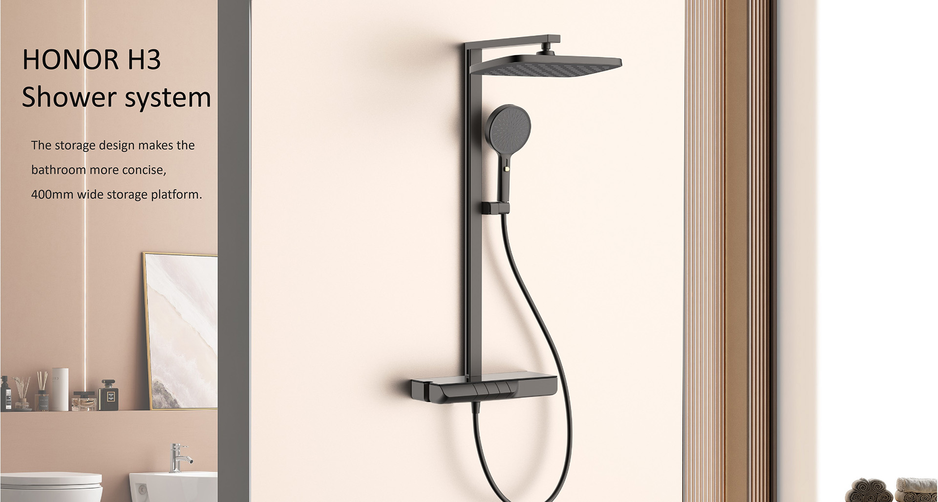 Thermostatic Shower System with Superior Glass Shelf